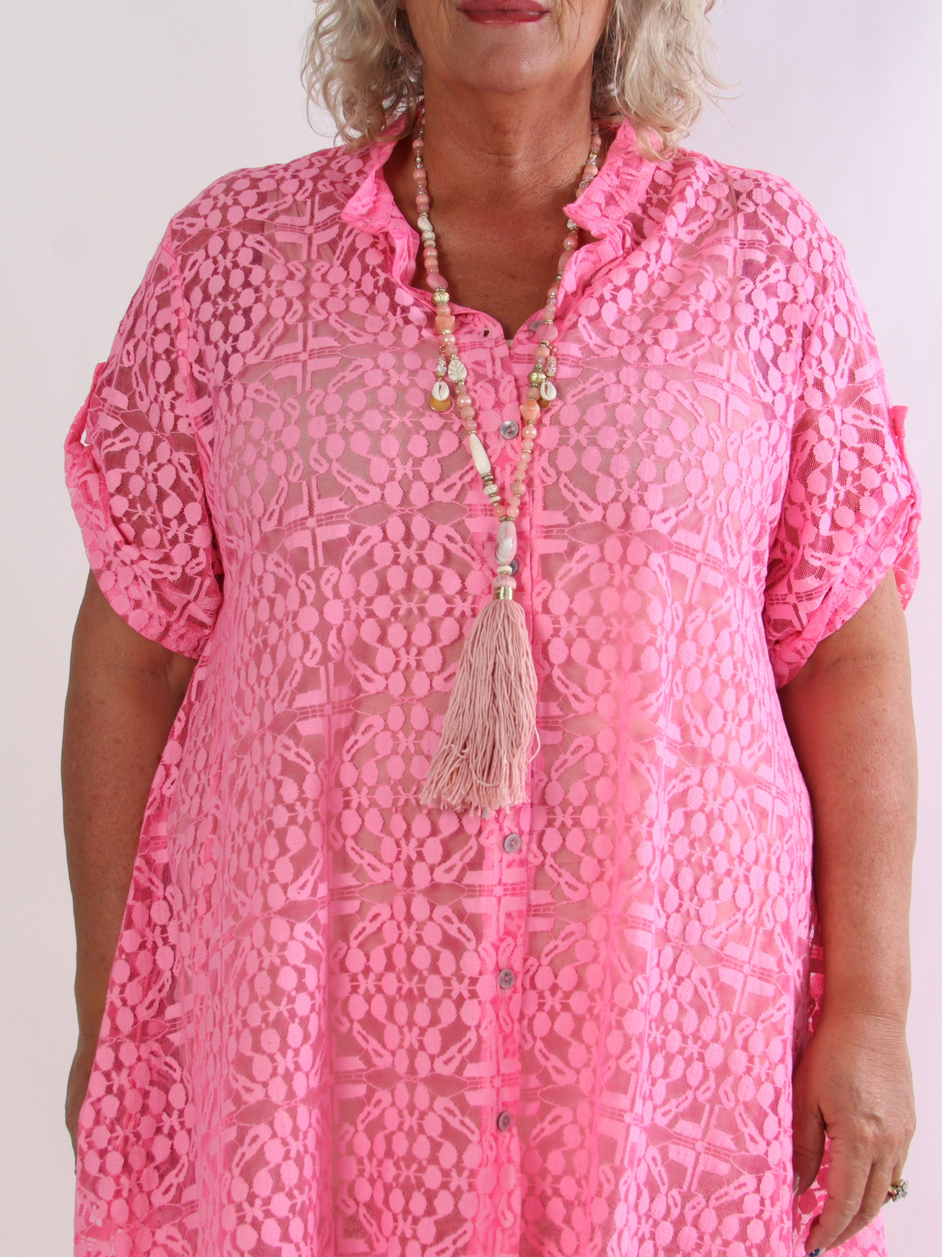 Evey - Plus size skjortekjole i a-form og transparent blonde